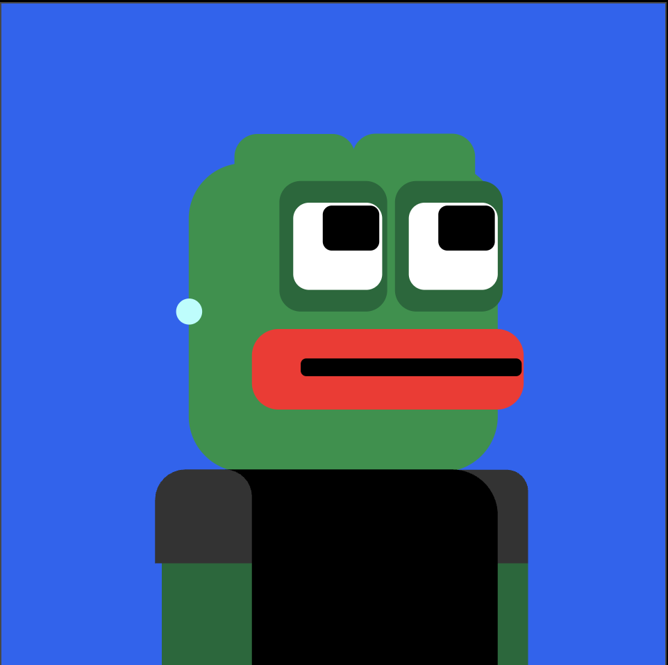 Block-structured Pepe β flat shapes, geometric head, big eyes.